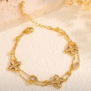 plated double layered four petal Bracelet